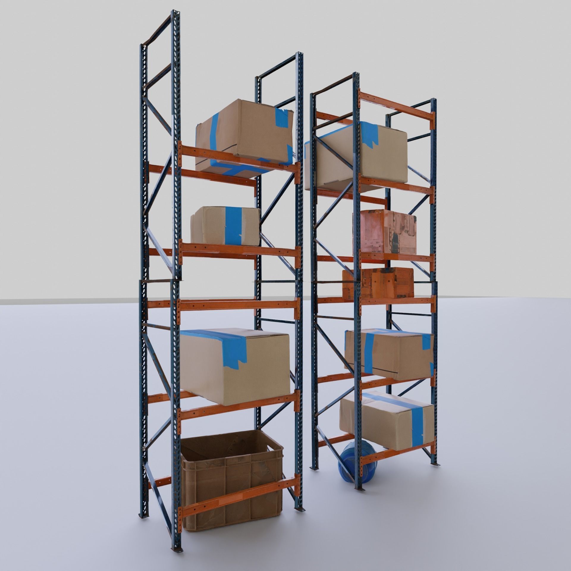 Metal Shelf with boxes and storage 3D model_2