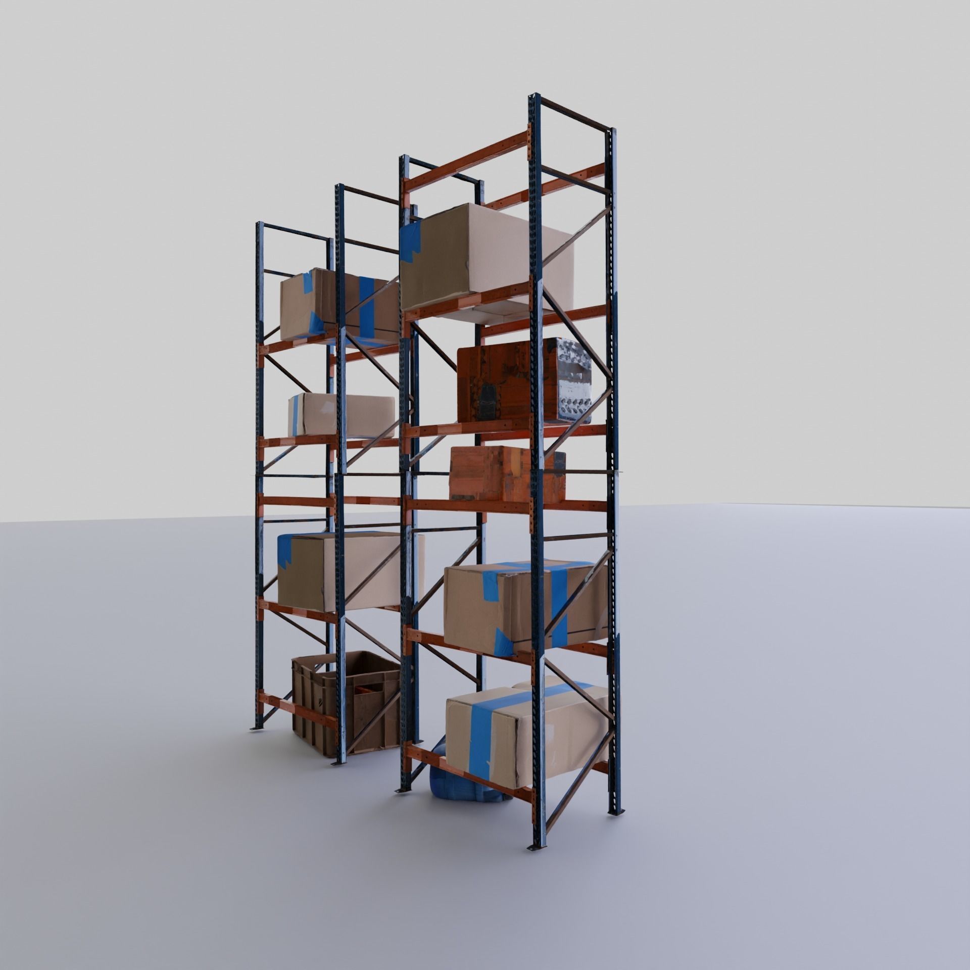 Metal Shelf with boxes and storage 3D model_1