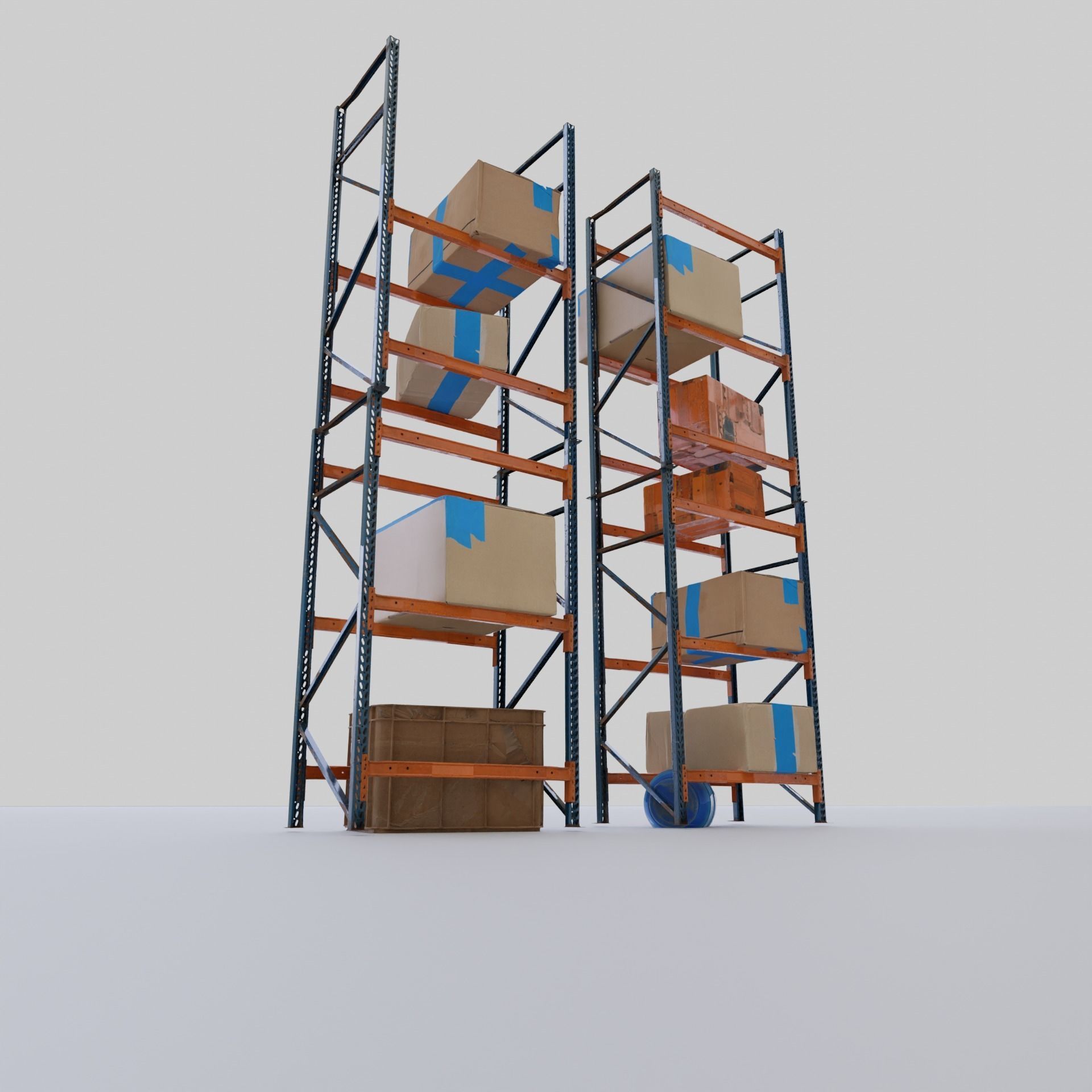 Metal Shelf with boxes and storage 3D model_3
