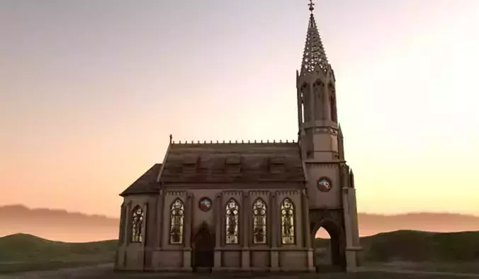 3D Church Model at sunset