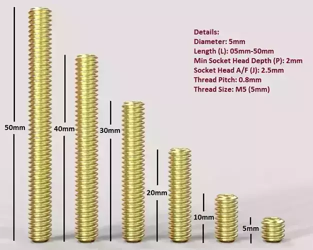 M5 x 10mm Flat Point Set  Grub Screws 3D print model
