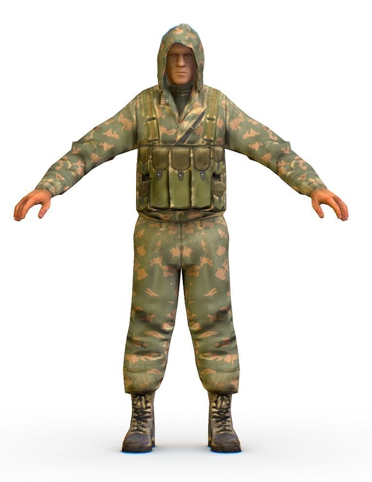 LowPoly Man Old USSR Soldier Low-poly 3D model_8