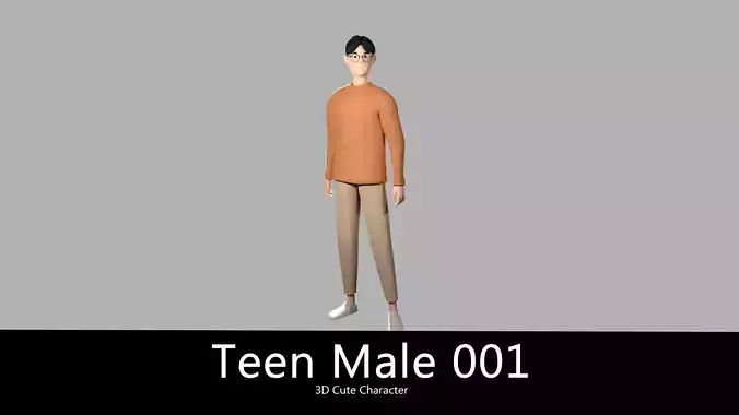 Cartoon teen male 3D model low polygon 3D model