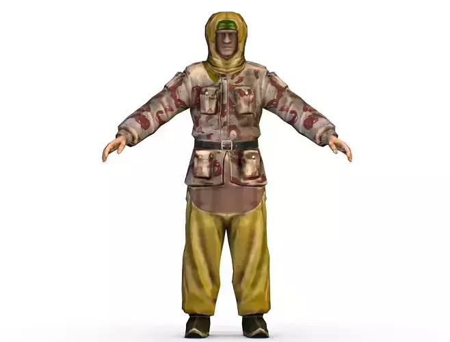LowPoly Man Old Afghan Soldier Low-poly 3D model