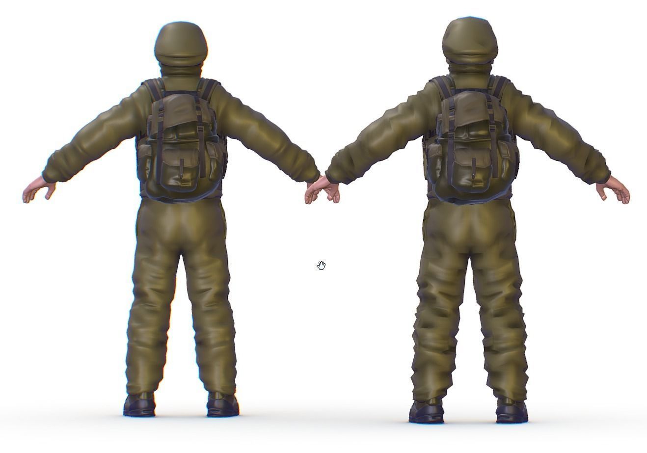 High Poly Subdivision Man Old USSR Soldier Low-poly 3D model_8