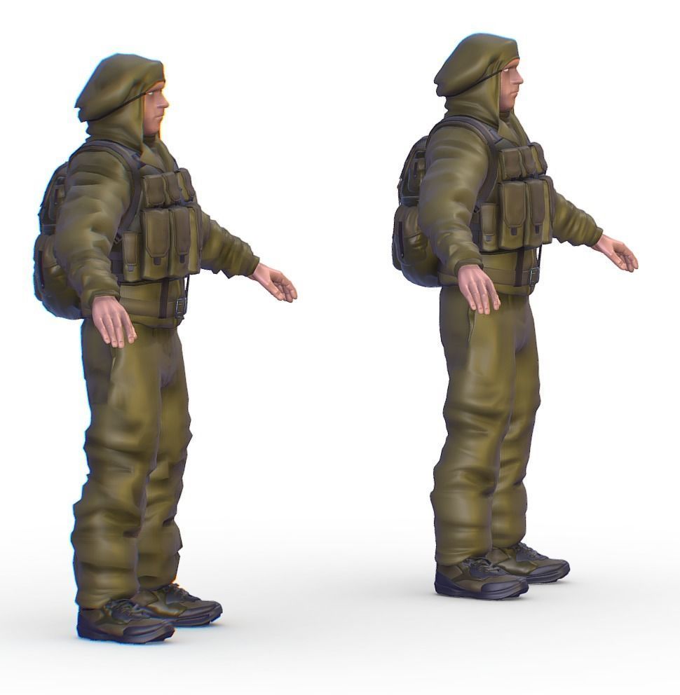 High Poly Subdivision Man Old USSR Soldier Low-poly 3D model_7