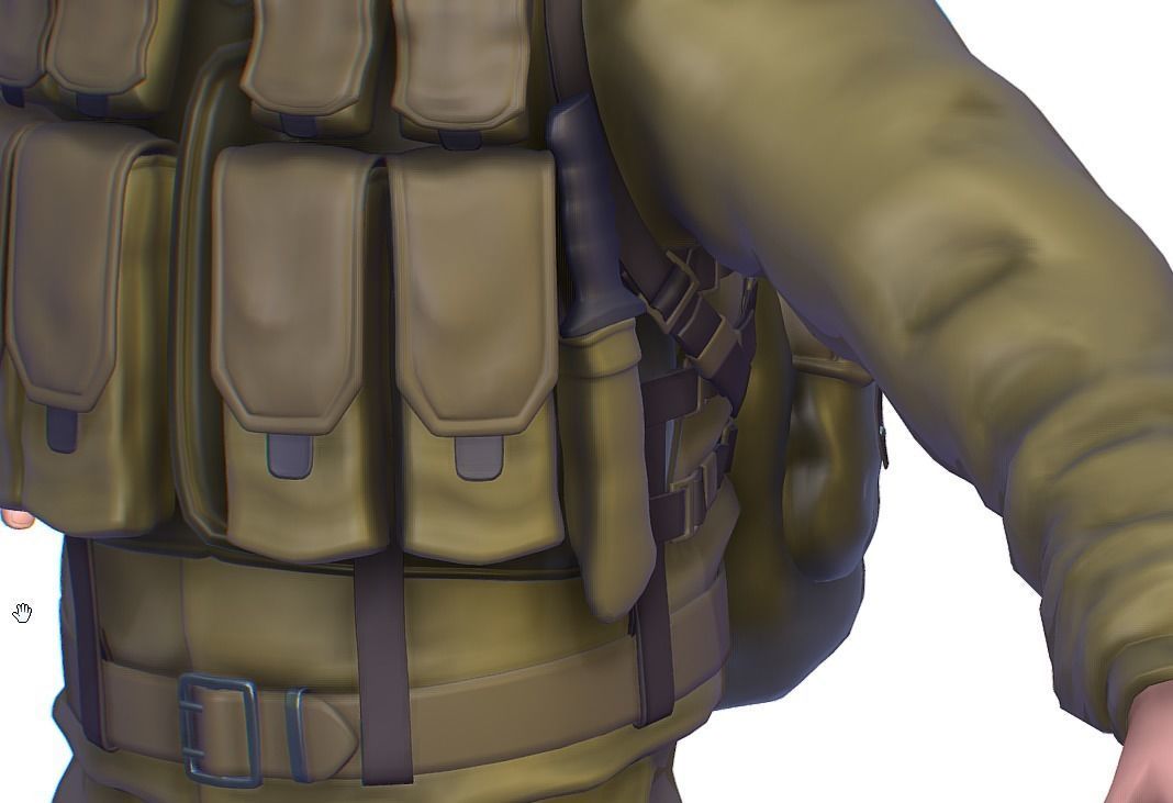 High Poly Subdivision Man Old USSR Soldier Low-poly 3D model_1