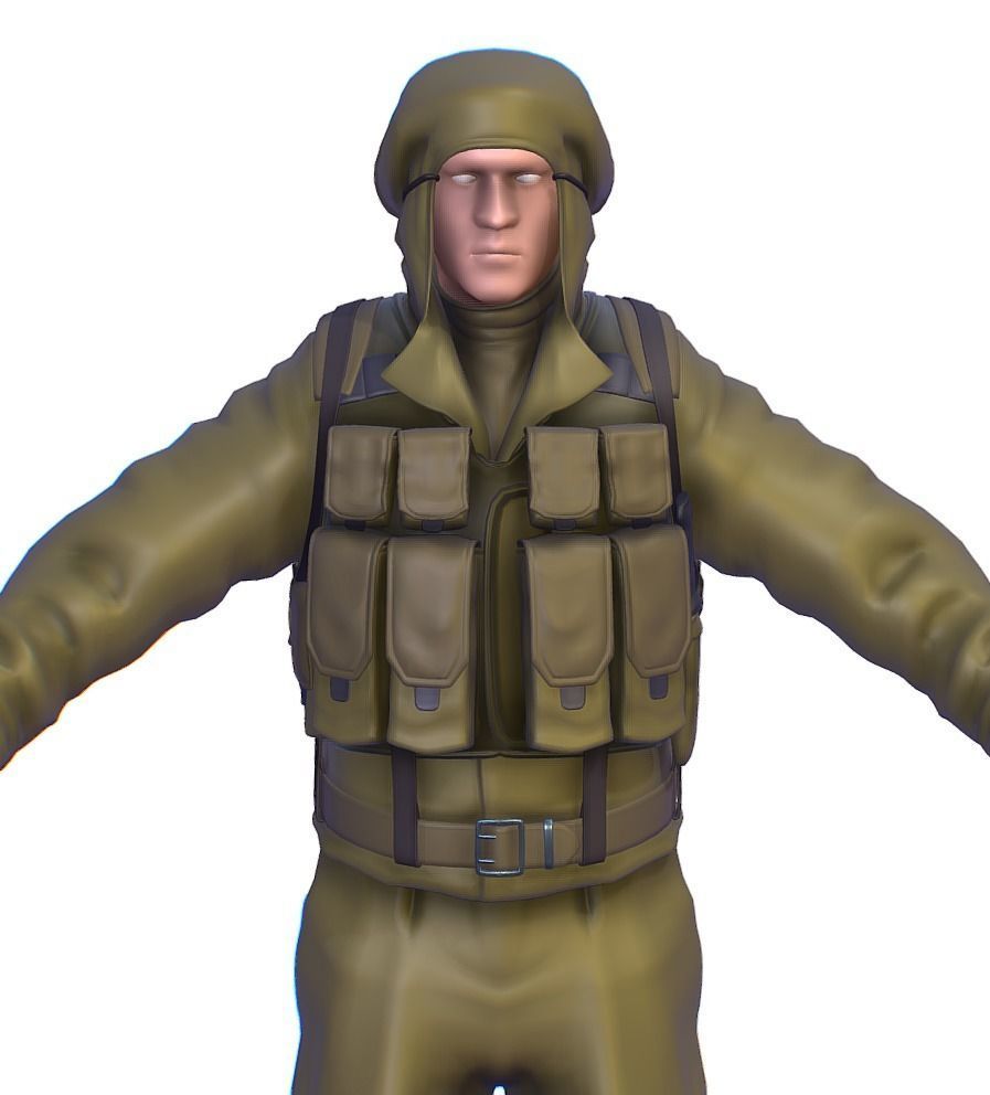 High Poly Subdivision Man Old USSR Soldier Low-poly 3D model_4