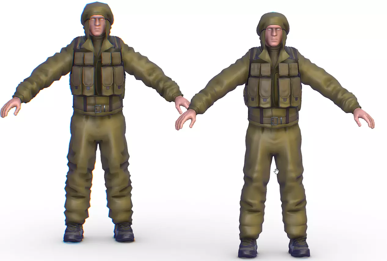 High Poly Subdivision Man Old USSR Soldier Low-poly 3D model_0