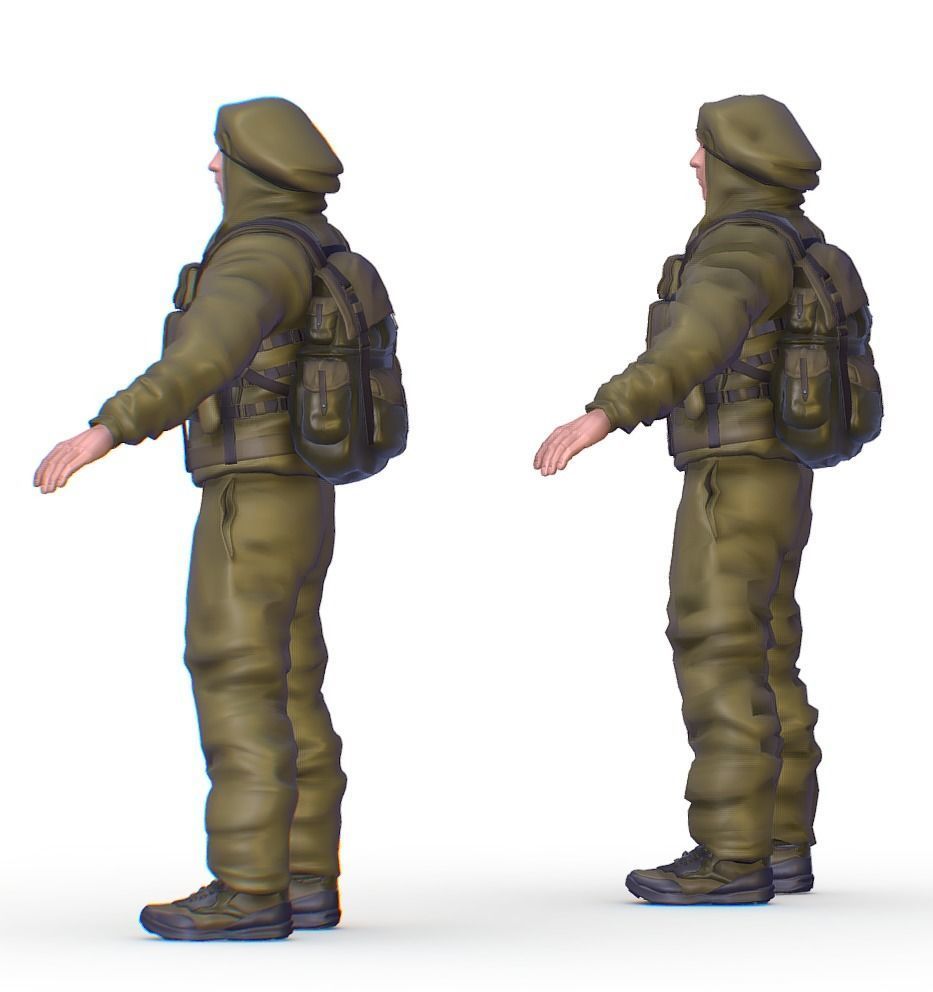 High Poly Subdivision Man Old USSR Soldier Low-poly 3D model_2