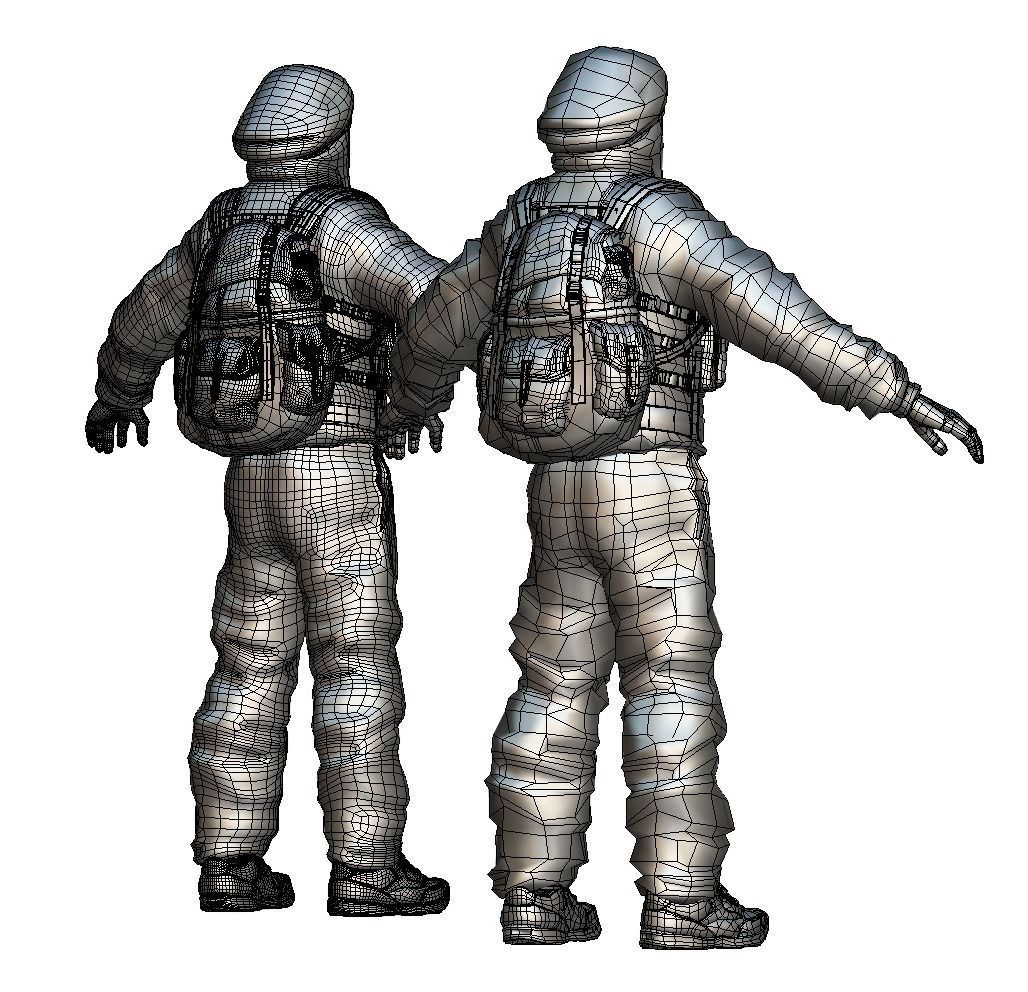 High Poly Subdivision Man Old USSR Soldier Low-poly 3D model_9
