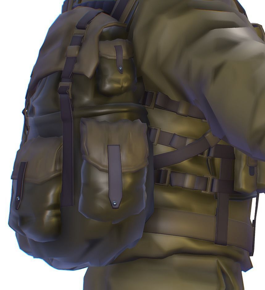 High Poly Subdivision Man Old USSR Soldier Low-poly 3D model_5