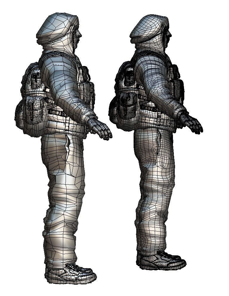 High Poly Subdivision Man Old USSR Soldier Low-poly 3D model_11