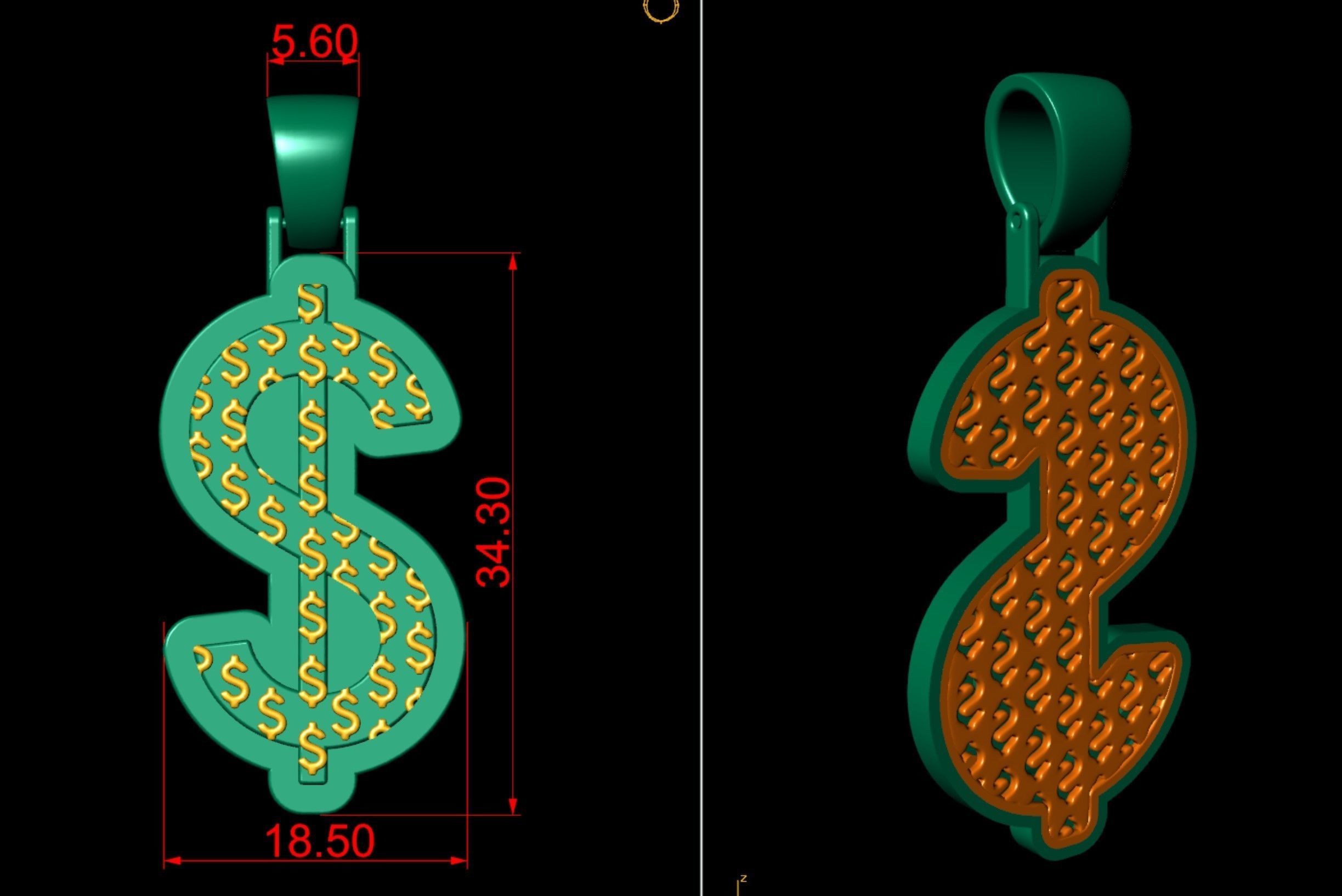 Dollar Plain Gold Pendant 3D print model_5
