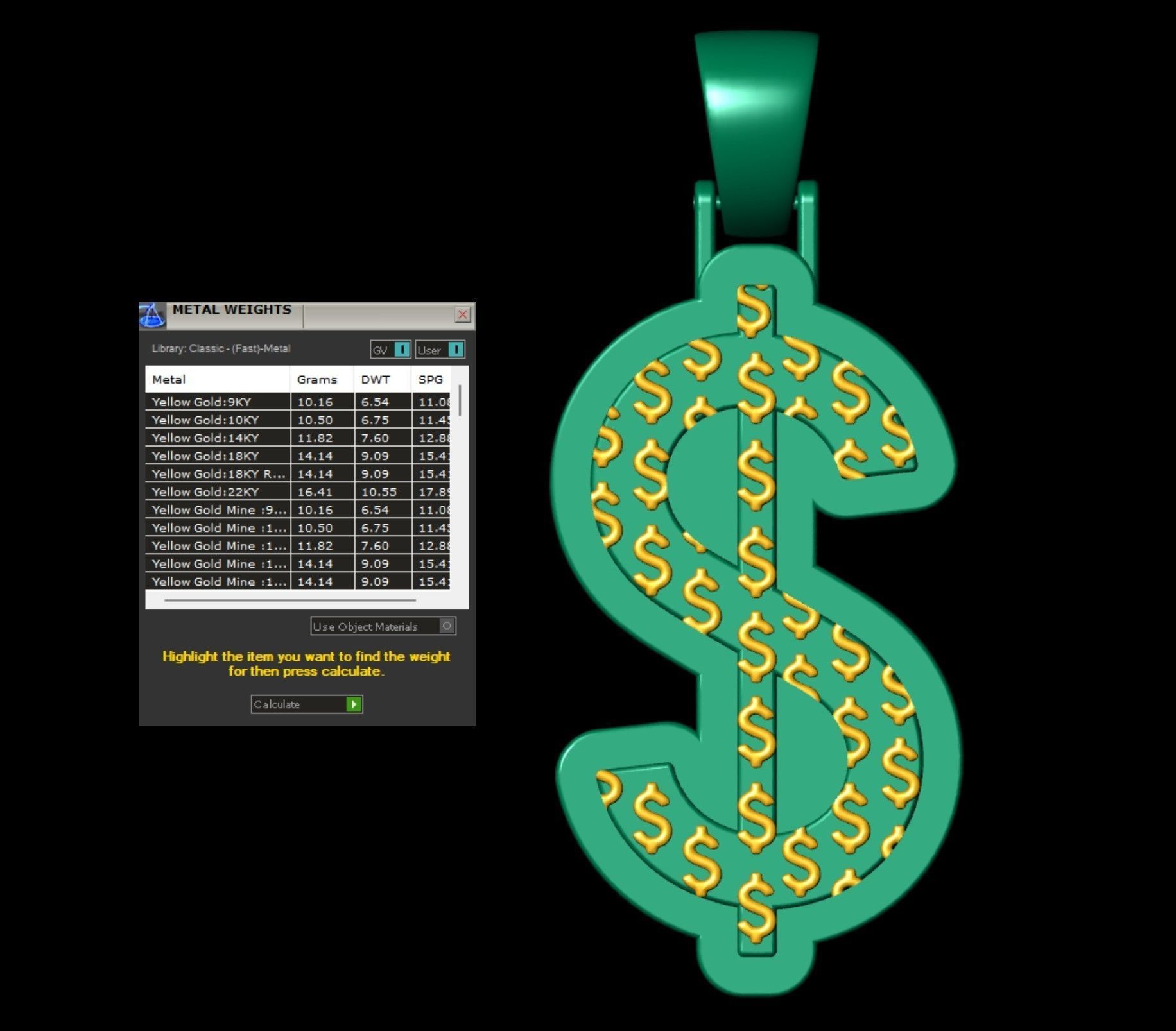 Dollar Plain Gold Pendant 3D print model_4