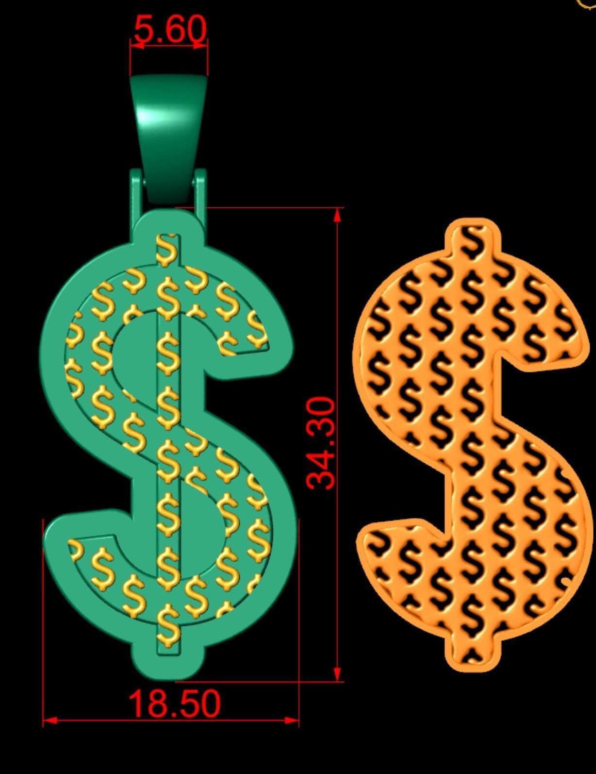Dollar Plain Gold Pendant 3D print model_6
