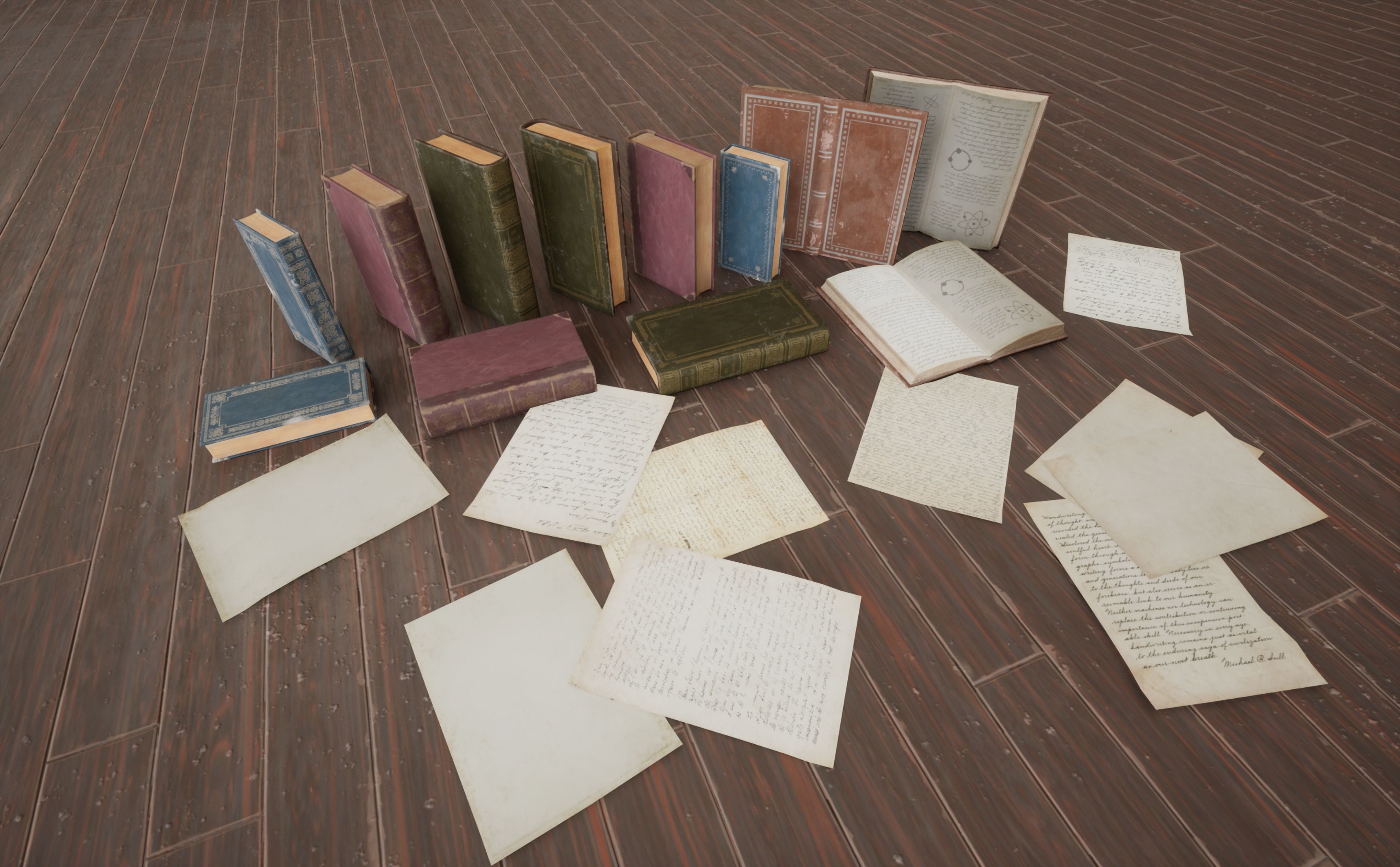 old books and papers Low-poly 3D model_1