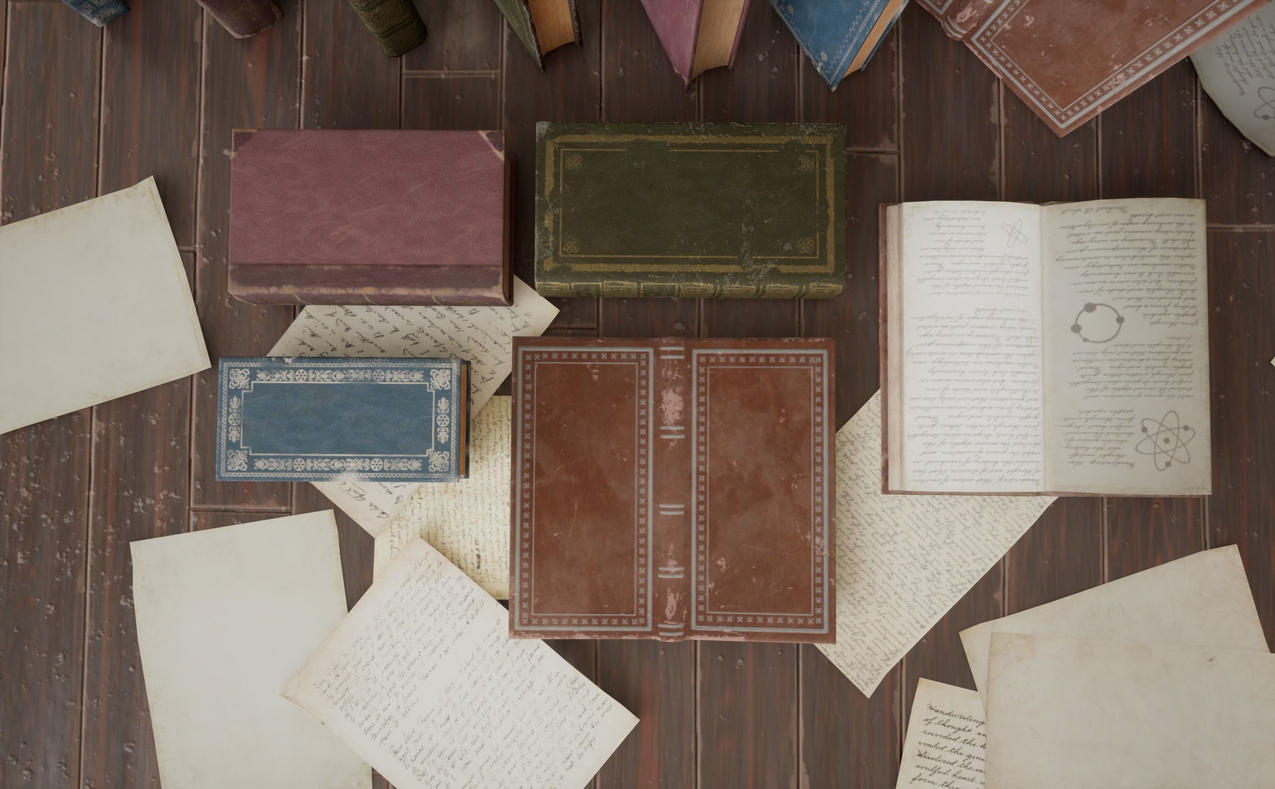 old books and papers Low-poly 3D model_2