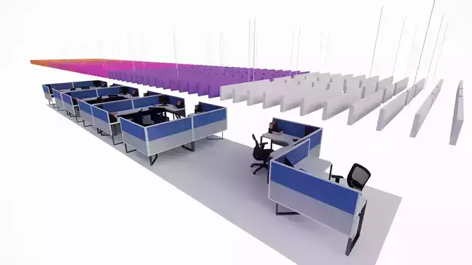 Workstation Cubical - Baffle Ceiling Low-poly 3D model