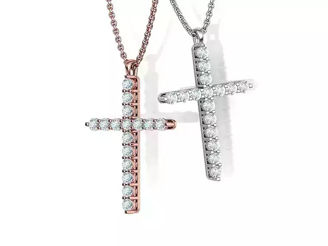 Diamond Cross Necklace with 3mm stones 33mm Height  3D print model