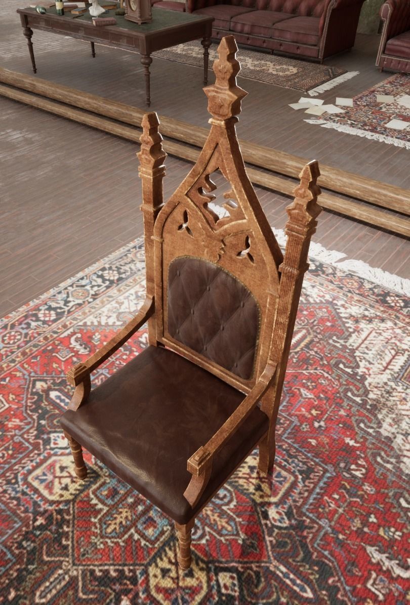 Old desk chair Low-poly 3D model_3