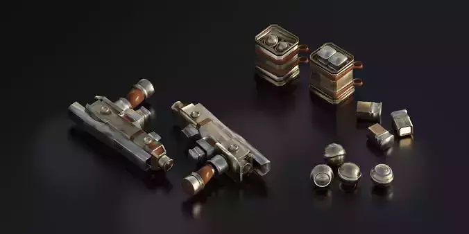 Retro Sci fi blaster grenade ammo box props pack Low poly PBR