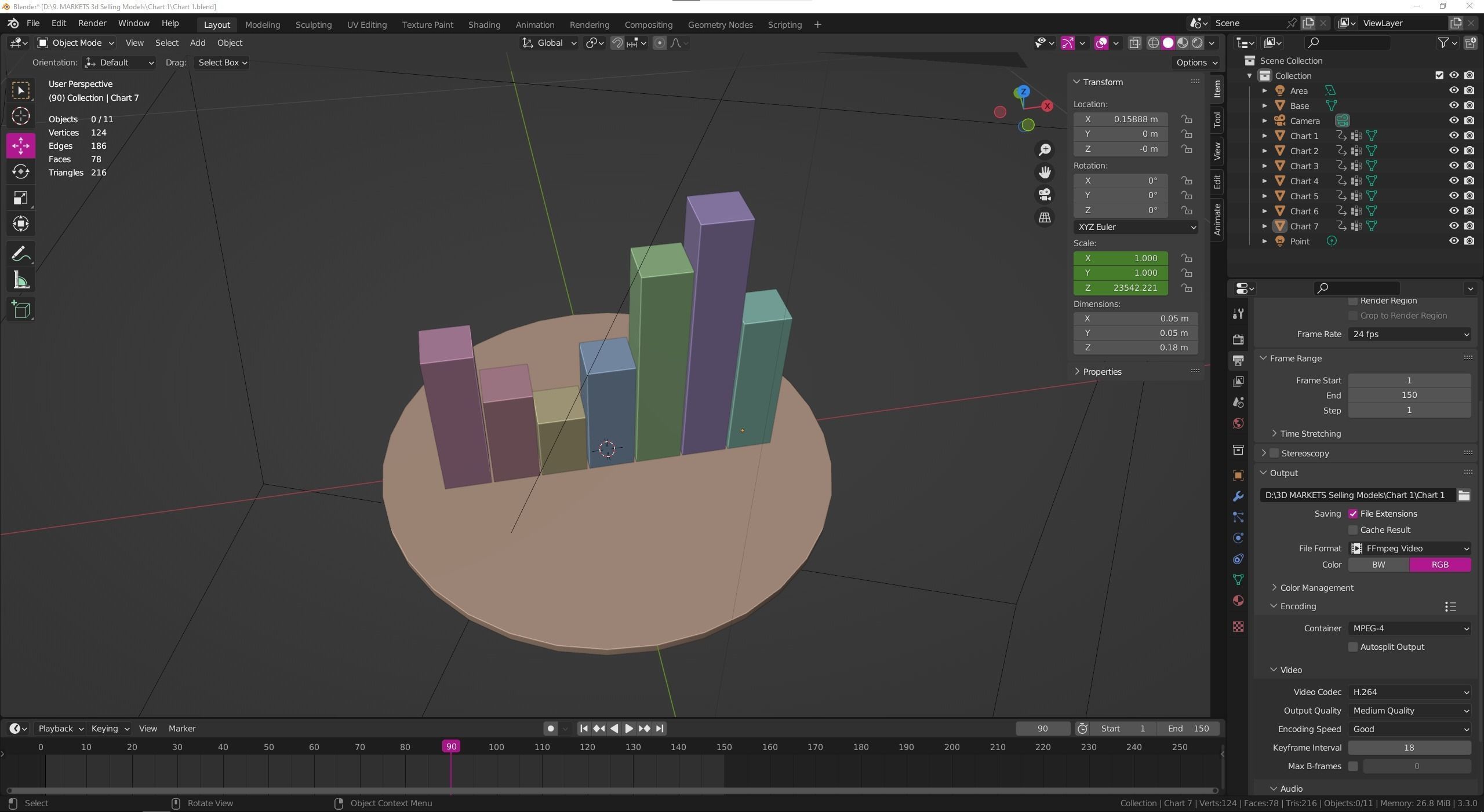 Animated Chart Low-poly 3D model_3