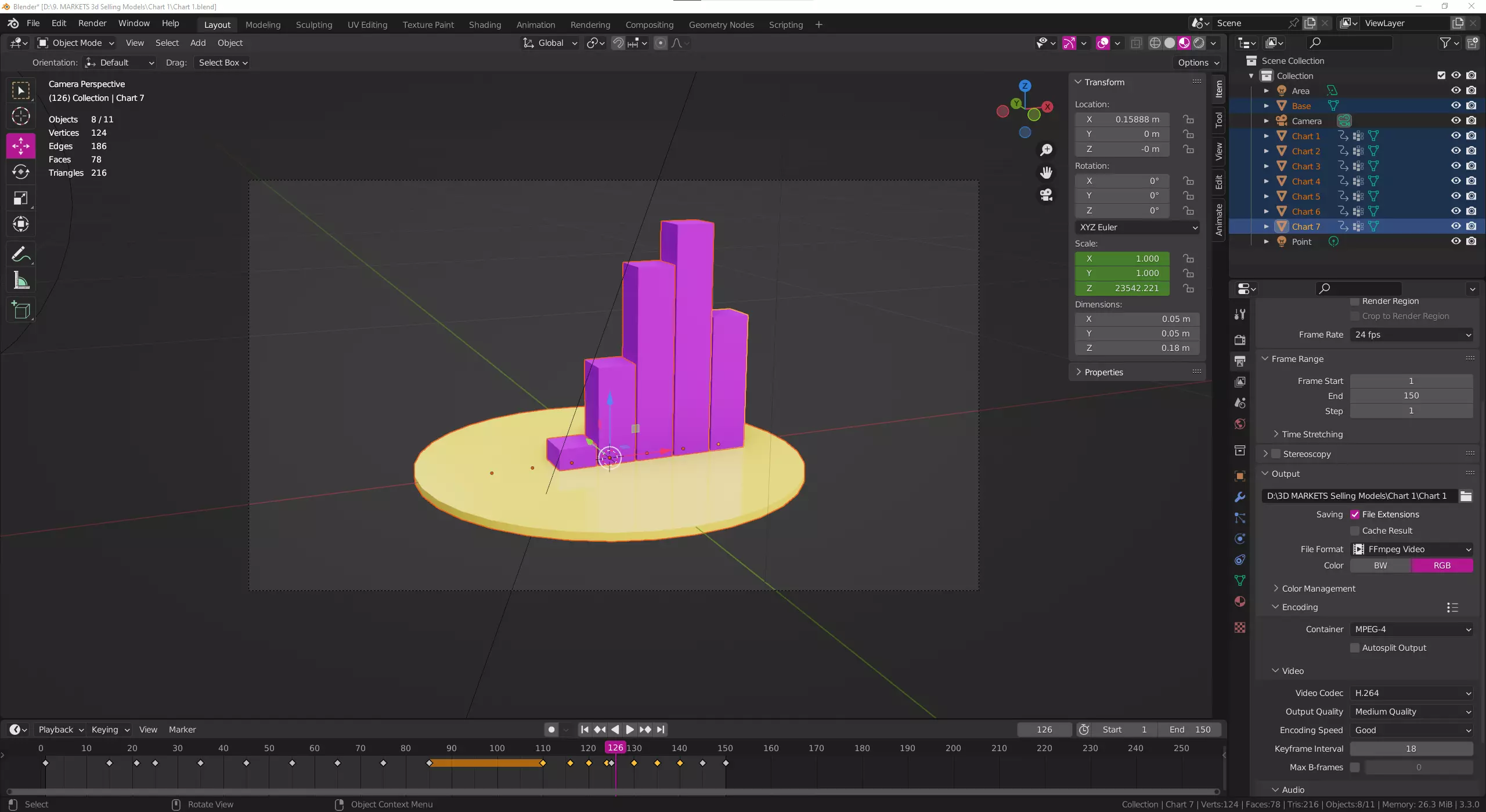 Animated Chart Low-poly 3D model_0