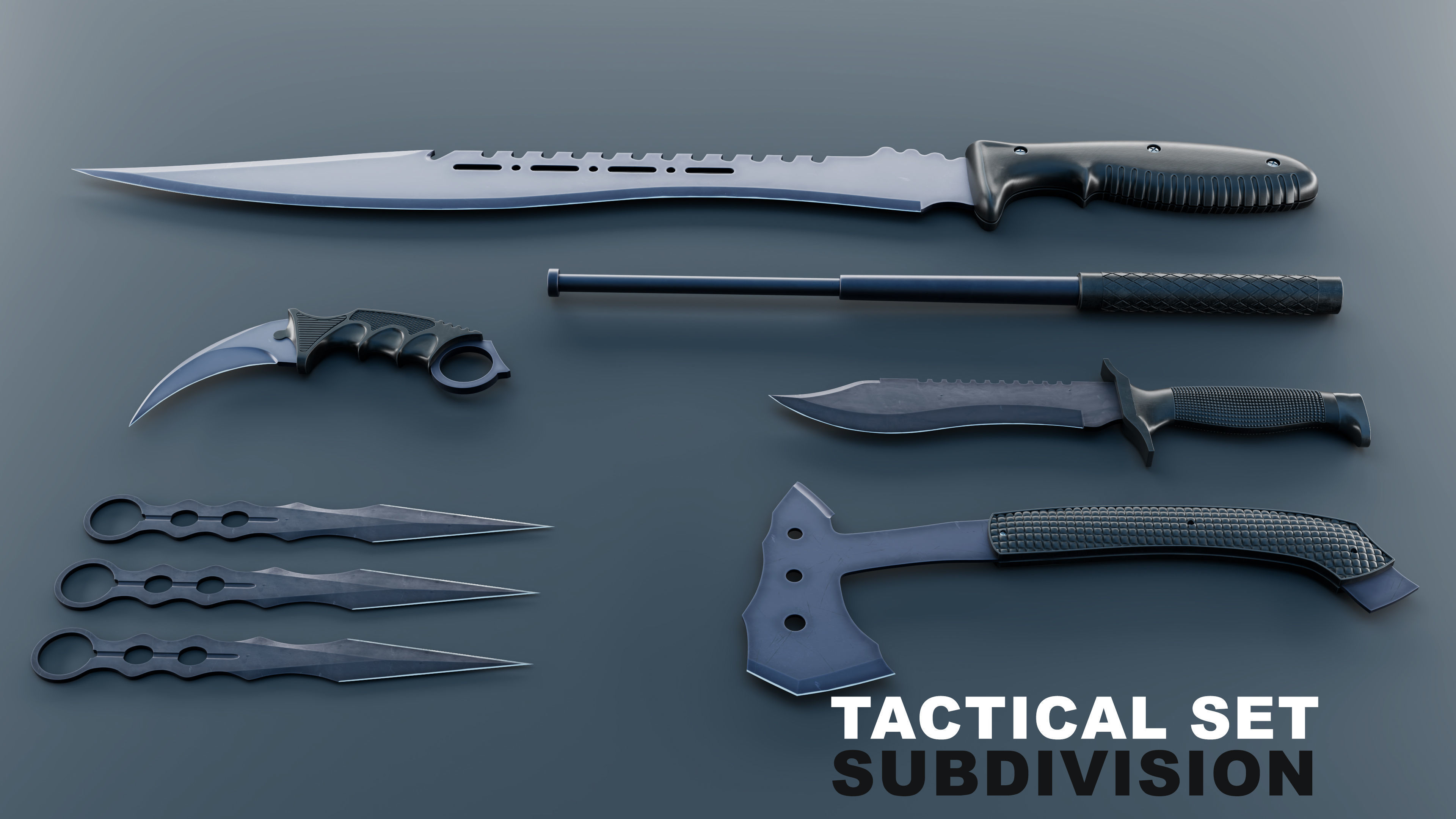 Tactical Knife Set - 6 Pieces 3D model_1