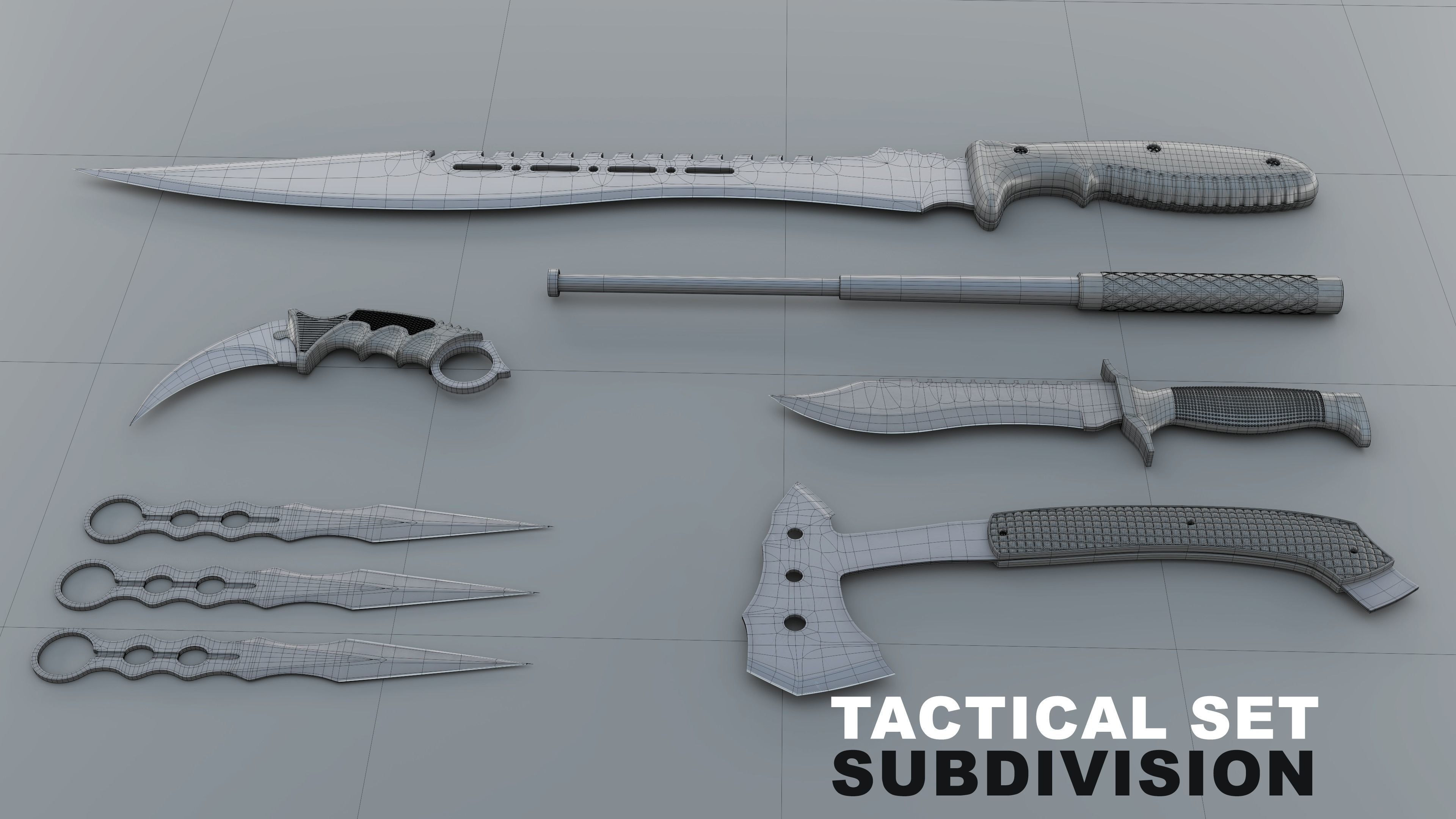 Tactical Knife Set - 6 Pieces 3D model_2