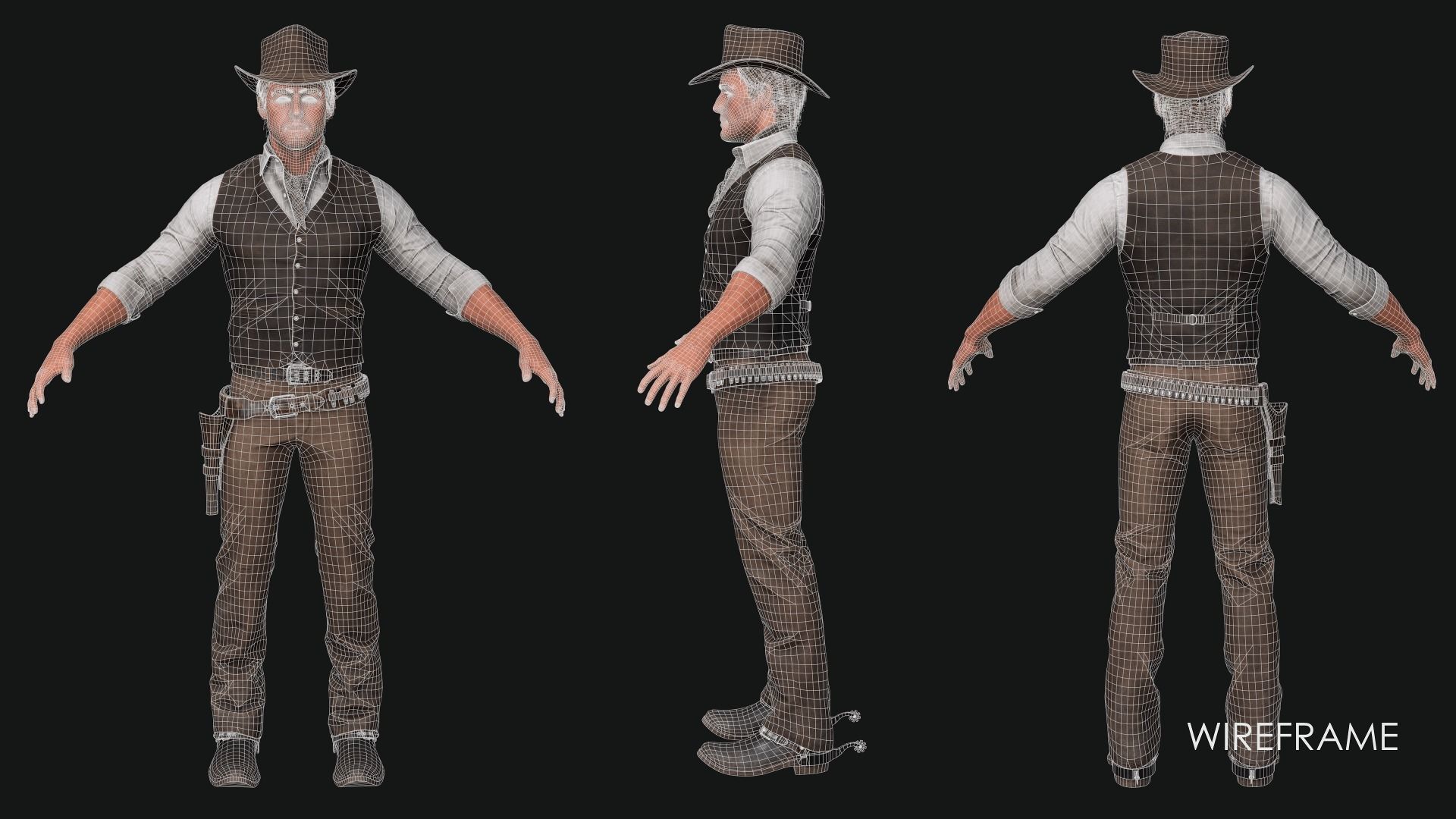 Cowboy Western Wild West Adventure Survival Shooter Character Low-poly 3D model_14
