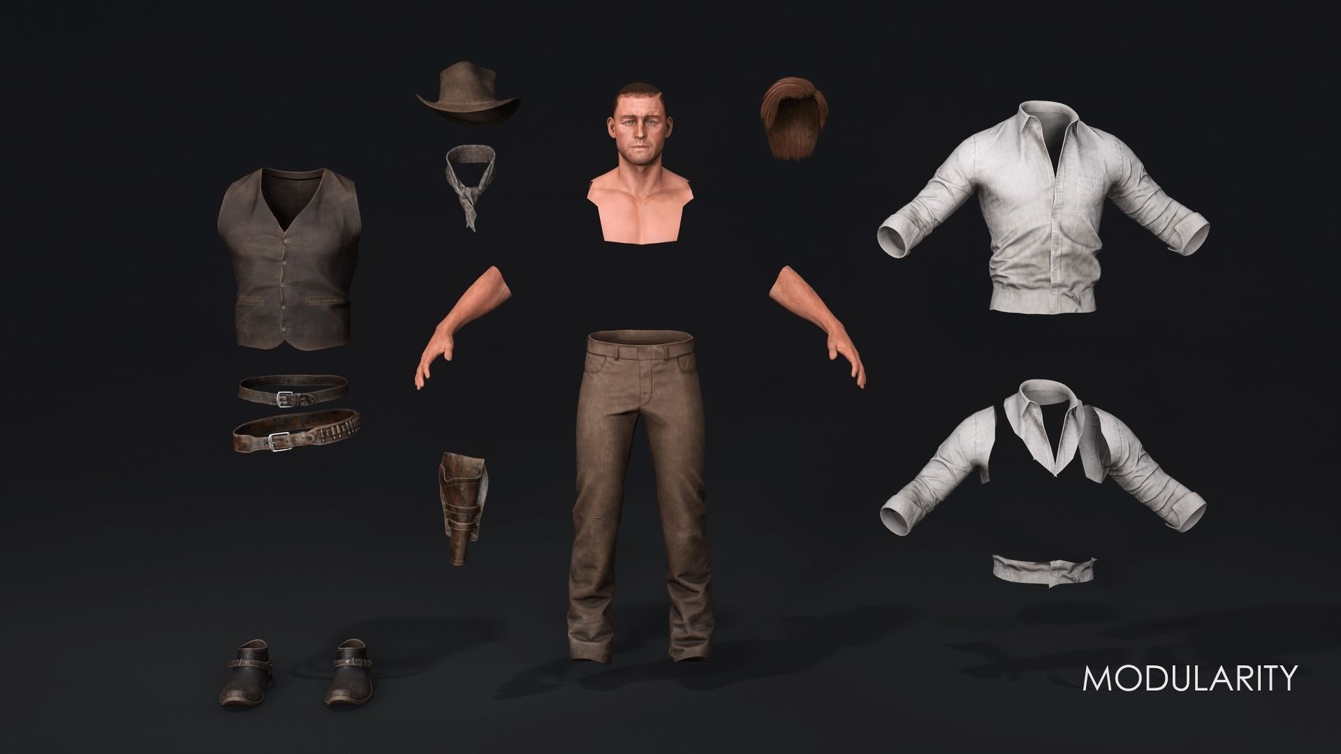 Cowboy Western Wild West Adventure Survival Shooter Character Low-poly 3D model_15