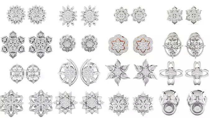 122 Diamond Studs Earrings Pack 3D Model Collection