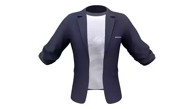 Men Rolled Sleeves Navy Casual Jacket With Tshirt Under Low-poly 3D model