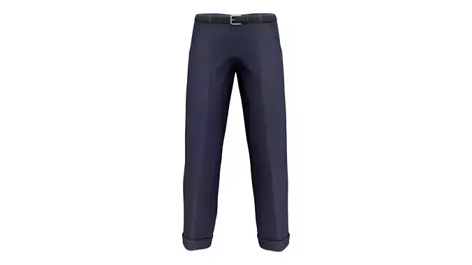 Men Rolled Legs Navy Formal Ankle Trousers
