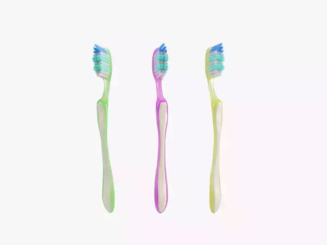 Realistic Toothbrush three colorful toothbrushes Low-poly 3D model