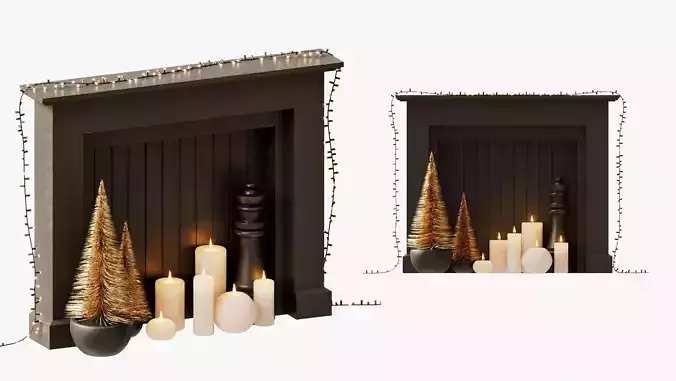 Decorative Fireplace With Garland 3D model