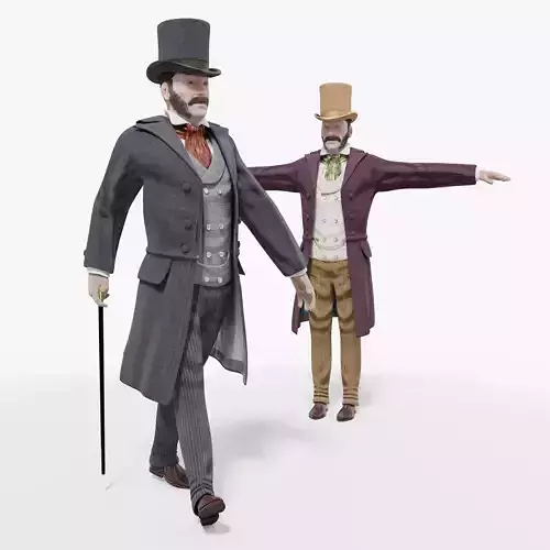 BLENDER - Victorian Gent - Rigged - one model 2 versions Low-poly 3D model