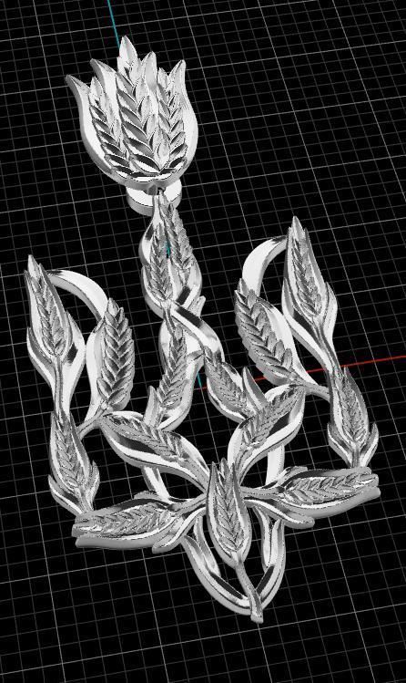 Trident tulip brooch 3D print model_8