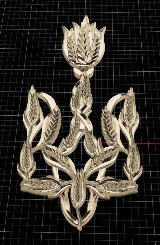 Trident tulip brooch 3D print model_3