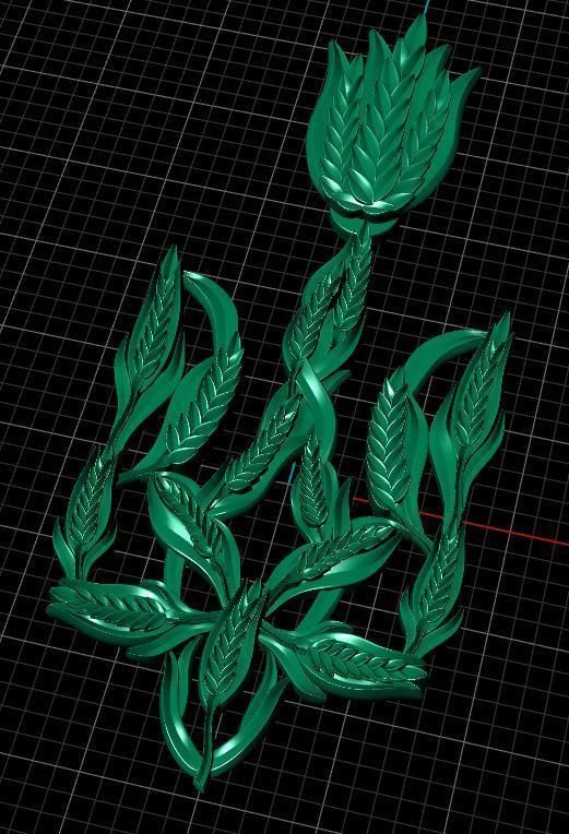Trident tulip brooch 3D print model_13