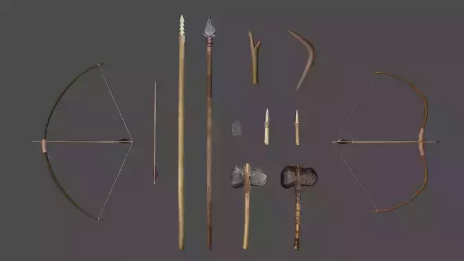 Prehistoric Tools Weapons pack Low-poly 3D model
