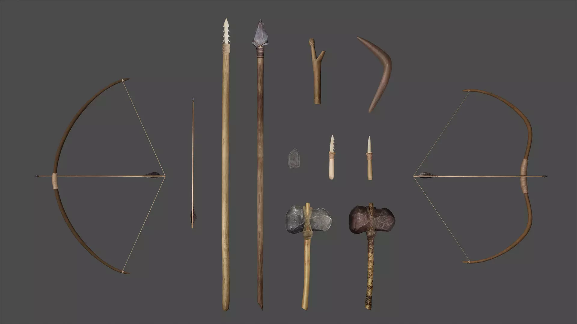 Prehistoric Tools Weapons pack Low-poly 3D model_0
