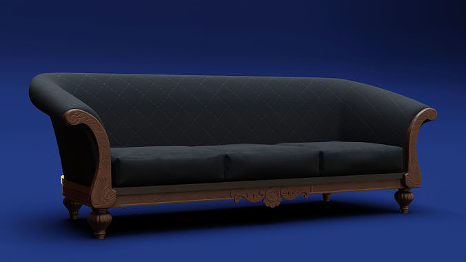 Luxury Classic 3 Seats Sofa 3D model 4