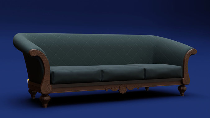 Luxury Classic 3 Seats Sofa 3D model 2