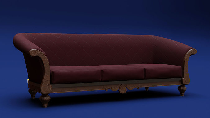 Luxury Classic 3 Seats Sofa 3D model 6
