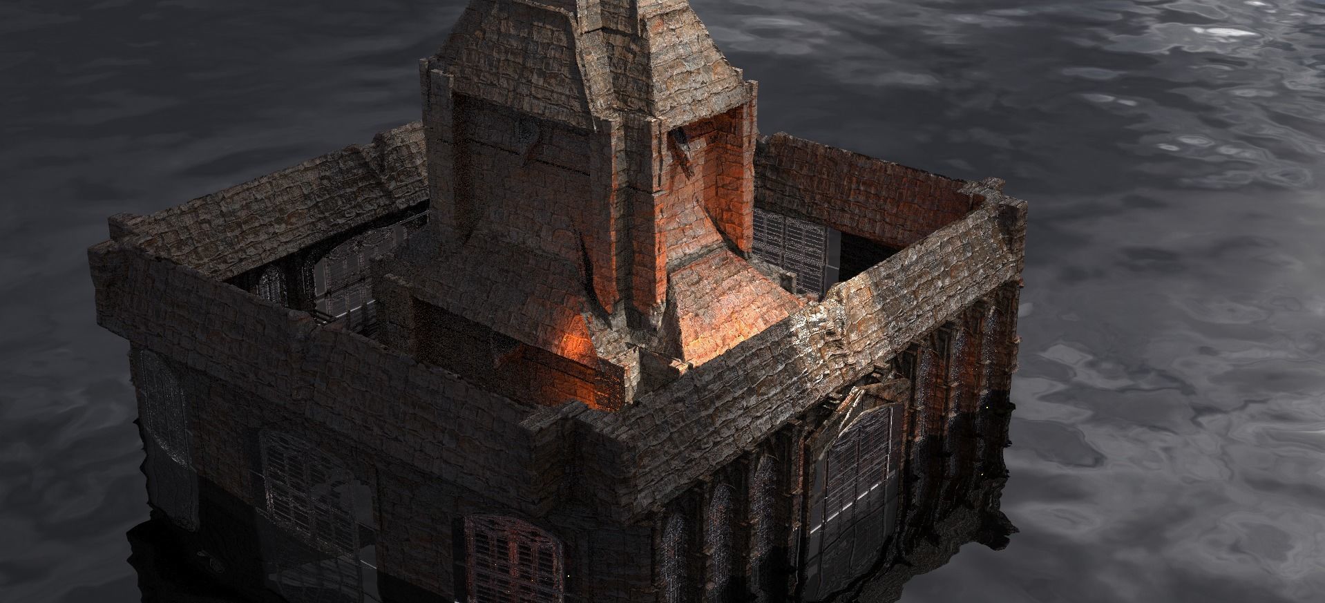 Lizard Town Hall Walls Kitbash 3 3D model_1