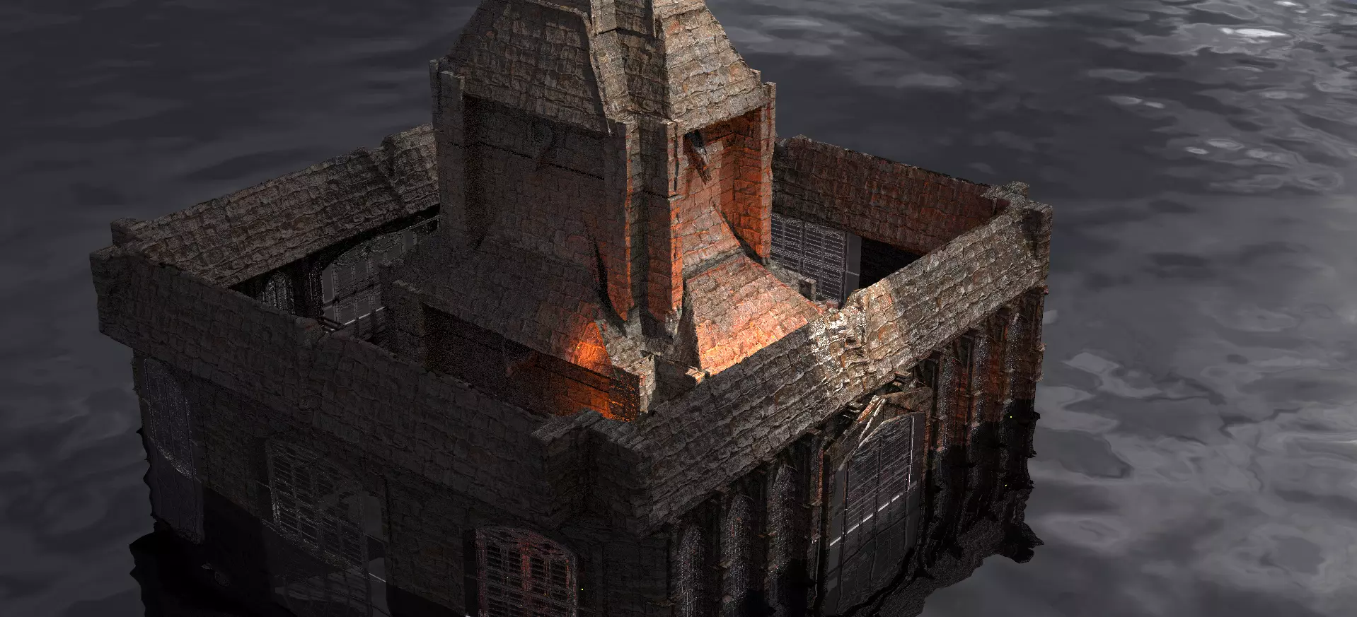 Lizard Town Hall Walls Kitbash 3 3D model_0