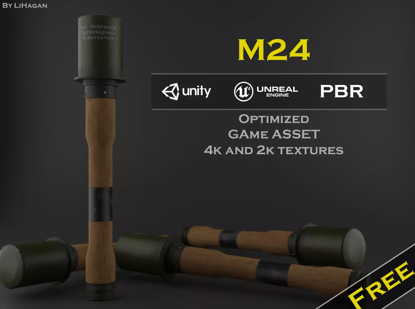 Stick grenade Free low-poly 3D model