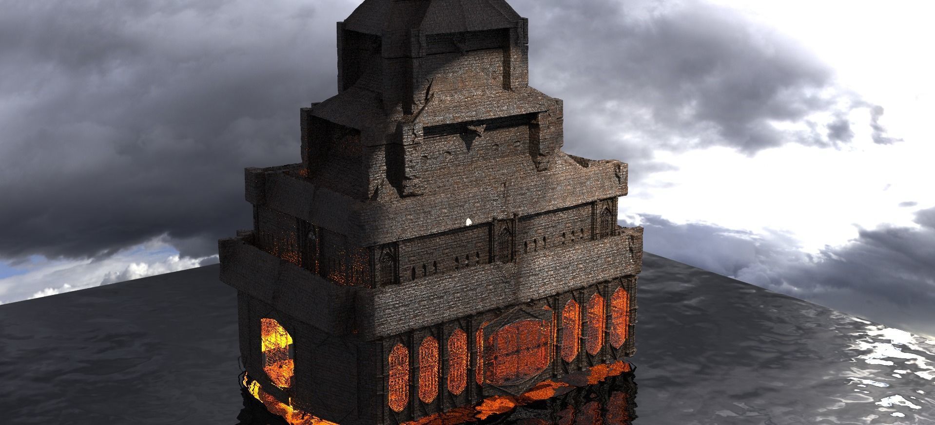 Lizard Cult 3 Town Hall Walls Kitbash  3D model_1